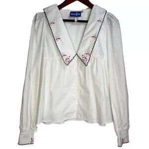 CRAS Denmark Nayacras Women Blouse Ebroidered Collar Shirt Top White size 36
